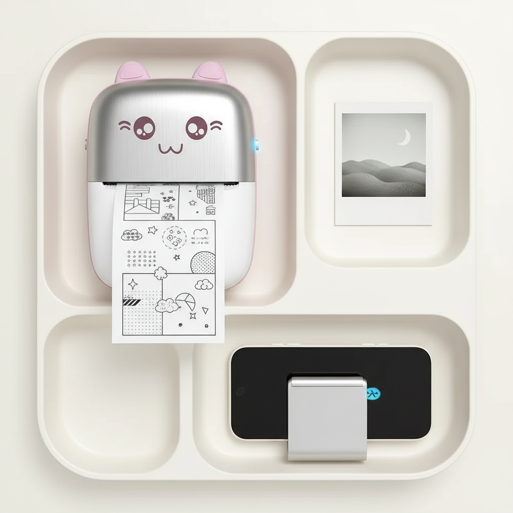 Impresora Bluetooth portátil en estilo bento premium
